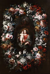 Vergine con Bambino in una grande ghirlanda di fiori